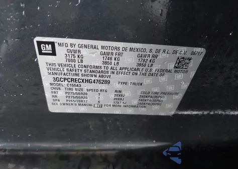 2017 Chevrolet Silverado 1500 1Lt from USA, damaged, VIN 3GCPCRECXHG476289